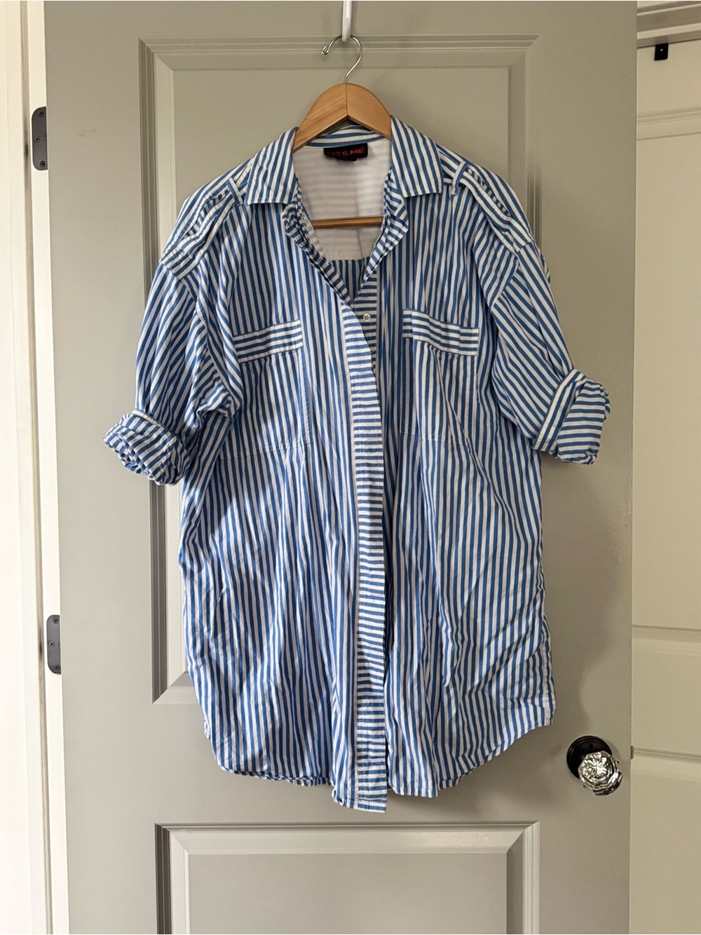Liz & Me Blue and White Vertical Stripe Button-Down Shirt